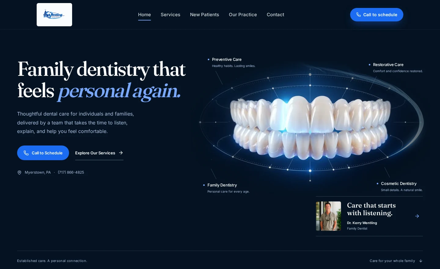 Wentling Family Dentistry website preview